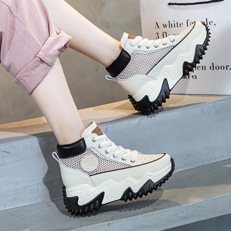 Ženske ljetne tenisice s platformom od 7 cm, prozračan mrežasti gornji dio, lagane casual tenisice stila dad shoes