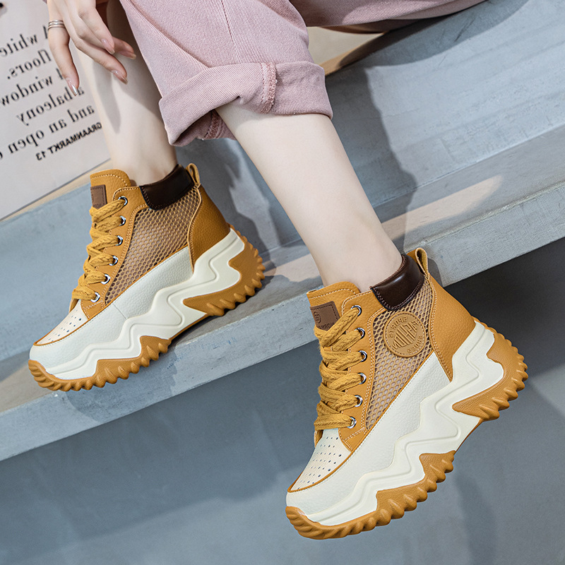 Ženske ljetne tenisice s platformom od 7 cm, prozračan mrežasti gornji dio, lagane casual tenisice stila dad shoes
