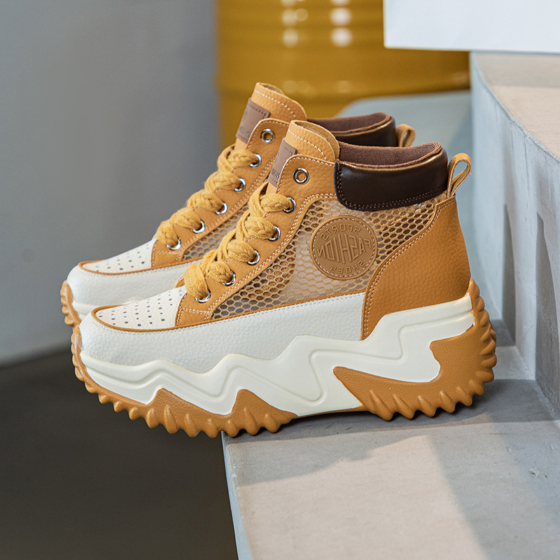 Ženske ljetne tenisice s platformom od 7 cm, prozračan mrežasti gornji dio, lagane casual tenisice stila dad shoes