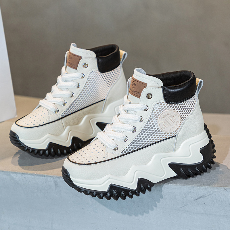 Ženske ljetne tenisice s platformom od 7 cm, prozračan mrežasti gornji dio, lagane casual tenisice stila dad shoes
