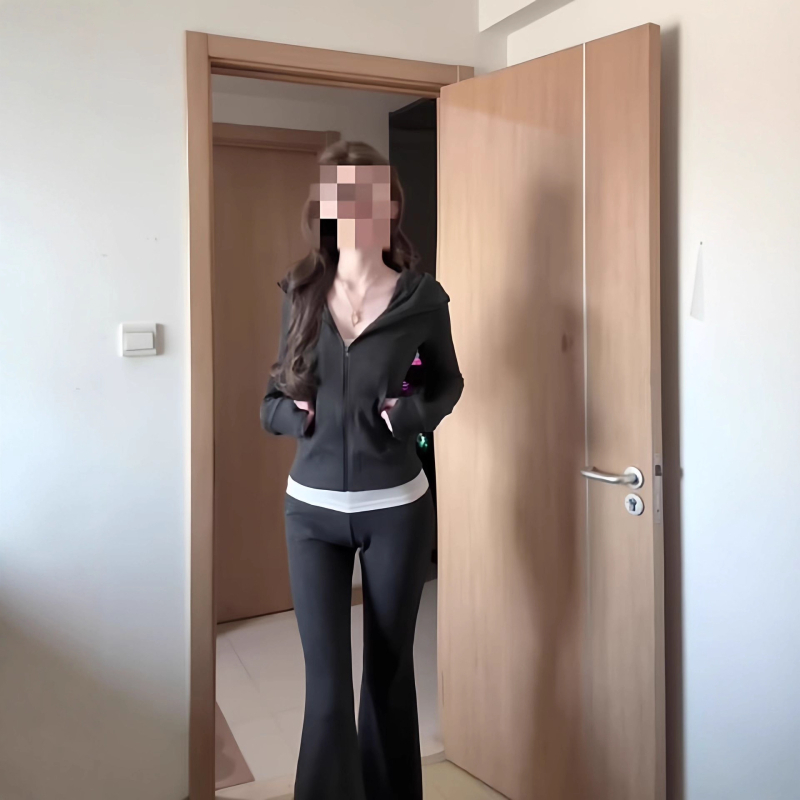 Ženski sportski set u korejskom stilu za proljeće i jesen, uski kroj, hoodie kardigan i hlače zvonastog kroja, casual dvodijelni set