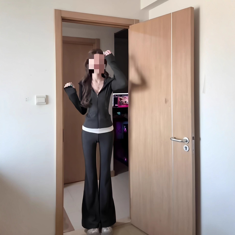 Ženski sportski set u korejskom stilu za proljeće i jesen, uski kroj, hoodie kardigan i hlače zvonastog kroja, casual dvodijelni set