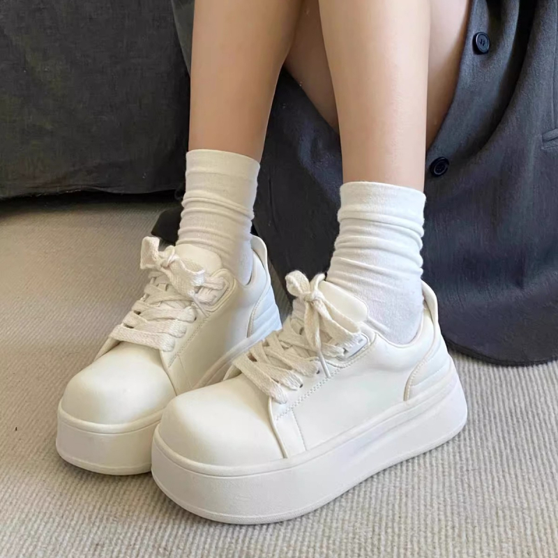 Gu Qixi Mango Toe Meke teleće kože bijele tenisice za žene s debelim potplatom