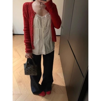 Jesenski dvodijelni set: pleteni kardigan i top s trakama, elegantan francuski stil