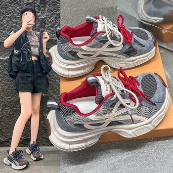 Vanphna Ženske cipele s dvostrukim vezivanjem, stil dad shoes, zima 2025, lagane, debelim potplatom, casual sportske tenisice