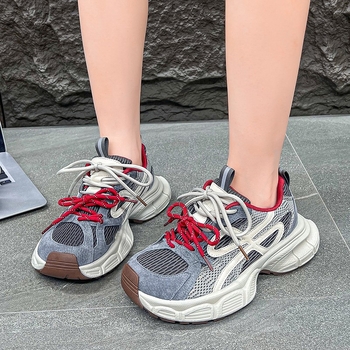 Vanphna Ženske cipele s dvostrukim vezivanjem, stil dad shoes, zima 2025, lagane, debelim potplatom, casual sportske tenisice