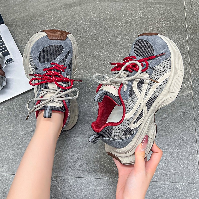 Vanphna Ženske cipele s dvostrukim vezivanjem, stil dad shoes, zima 2025, lagane, debelim potplatom, casual sportske tenisice