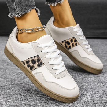 Ženske tenisice s leopard printom, plus veličina, niski vrh, vezanje, PU gornji dio