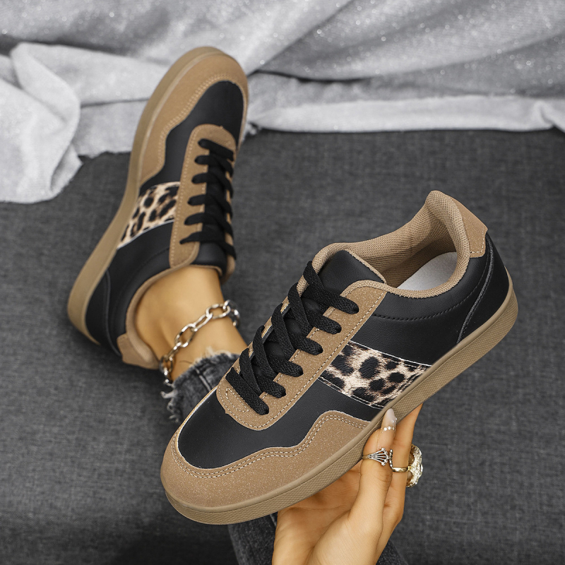 Ženske tenisice s leopard printom, plus veličina, niski vrh, vezanje, PU gornji dio