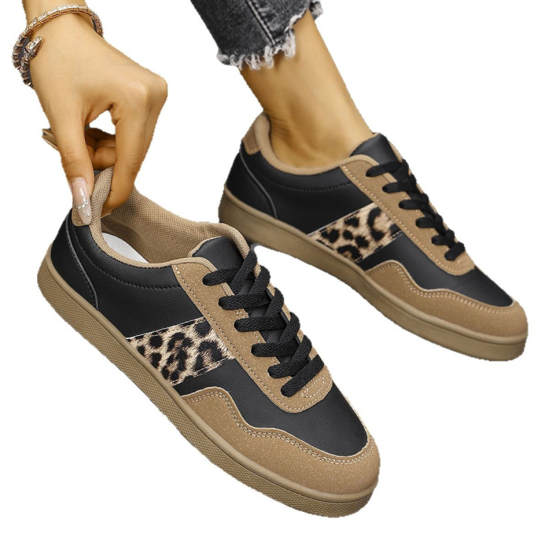 Ženske tenisice s leopard printom, plus veličina, niski vrh, vezanje, PU gornji dio