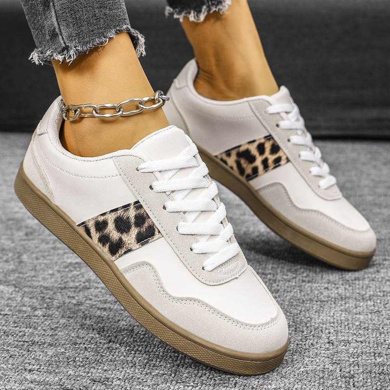 Ženske tenisice s leopard printom, plus veličina, niski vrh, vezanje, PU gornji dio