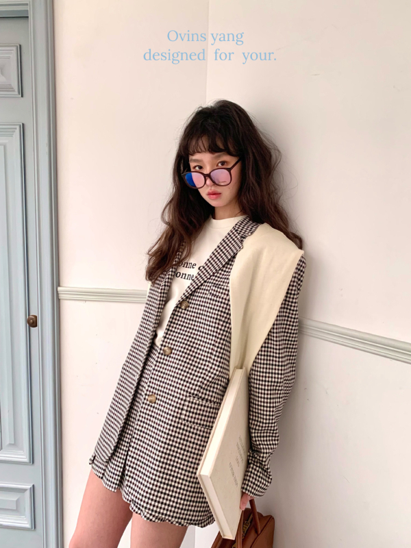 OVINSYANG Žensko karirano sako za proljeće i jesen, elegantan retro fakultetski stil