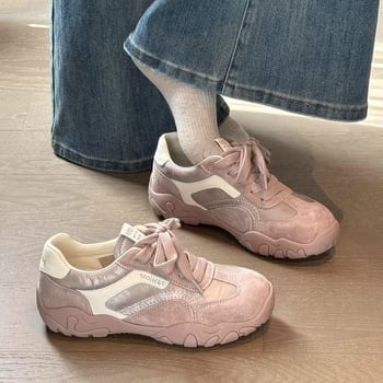 Ženske retro tenisice s debelim potplatom i vezicama, stil dad, proljeće 2026, okrugli vrh, svakodnevne sportske tenisice