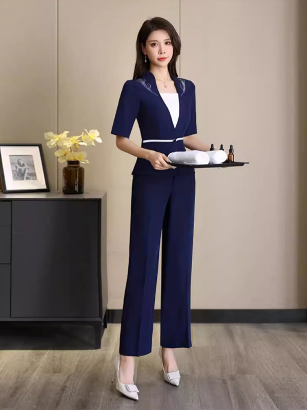 A9007 Ženski uniformni komplet za kozmetički salon, kratkih rukava, elegantan outfit za masažu stopala i wellness centar