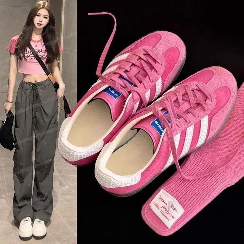 Strawberry Bear ružičaste ženske casual sportske tenisice, niski profil, vezanje, udobne za sve sezone