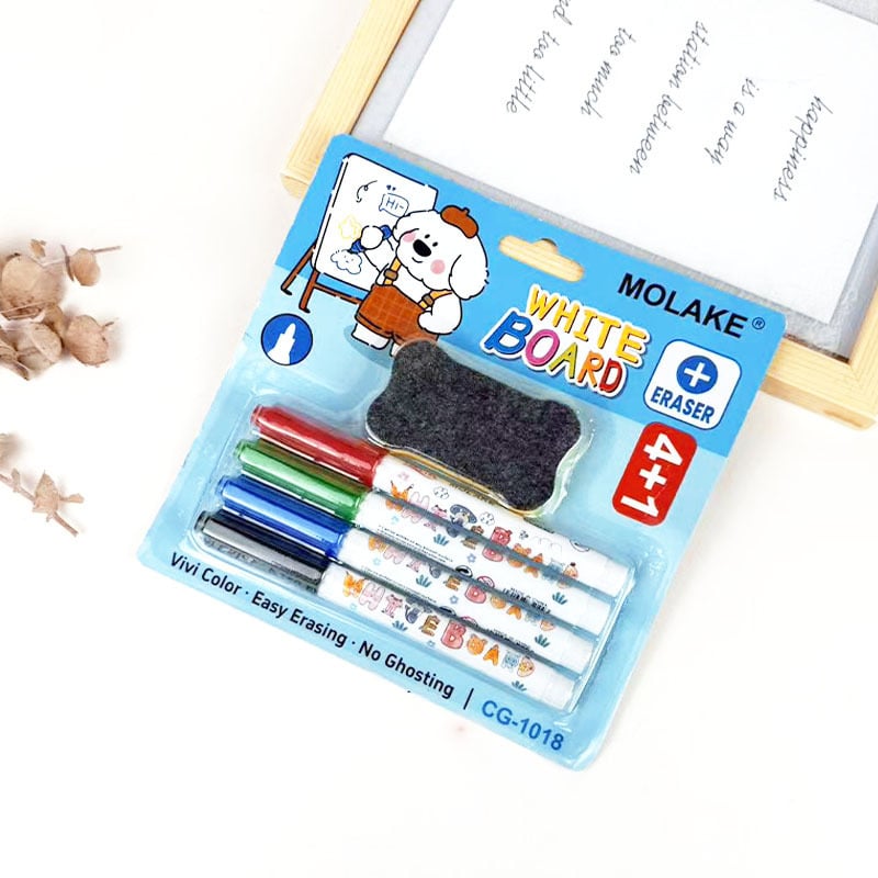 Χρωματιστό σετ μαρκαδόρων λευκής επιφάνειας για παιδιά με ενσωματωμένη σβήστρα, 4+1 σετ για διδασκαλία σε αίθουσες συνεδριάσεων
