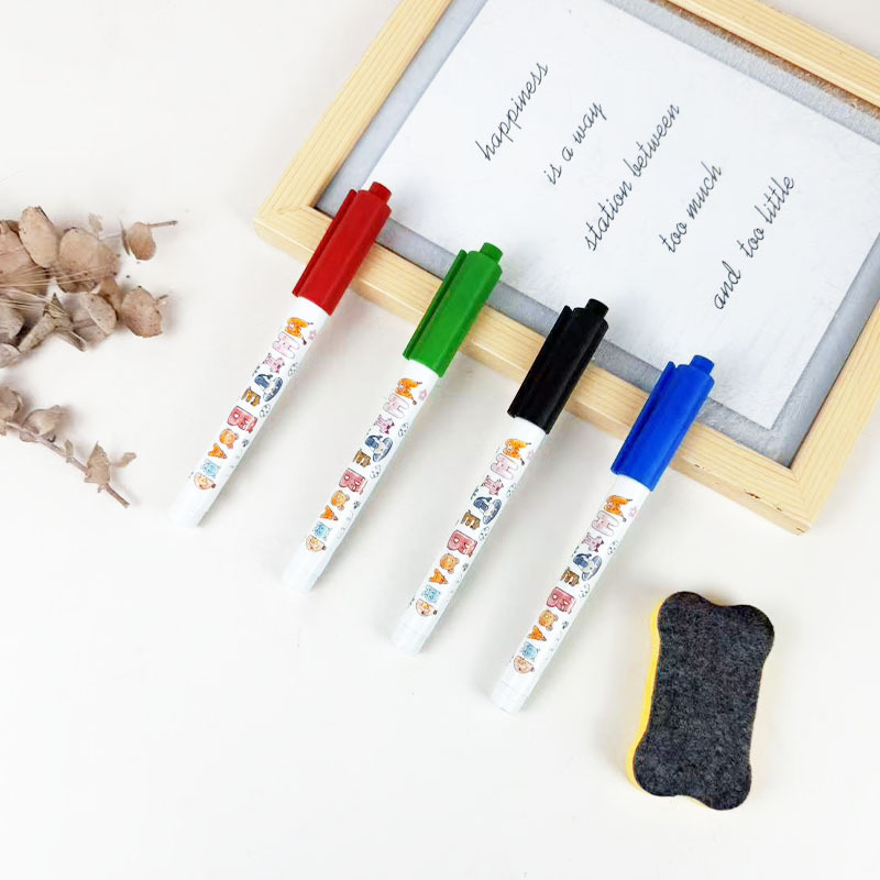 Χρωματιστό σετ μαρκαδόρων λευκής επιφάνειας για παιδιά με ενσωματωμένη σβήστρα, 4+1 σετ για διδασκαλία σε αίθουσες συνεδριάσεων