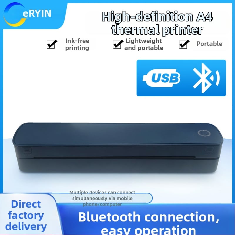 A4 termálna tlačiareň bez farbiva pre dokumenty, kompaktné domáce použitie, bezdrôtová Bluetooth tlačiareň s USB rozhraním