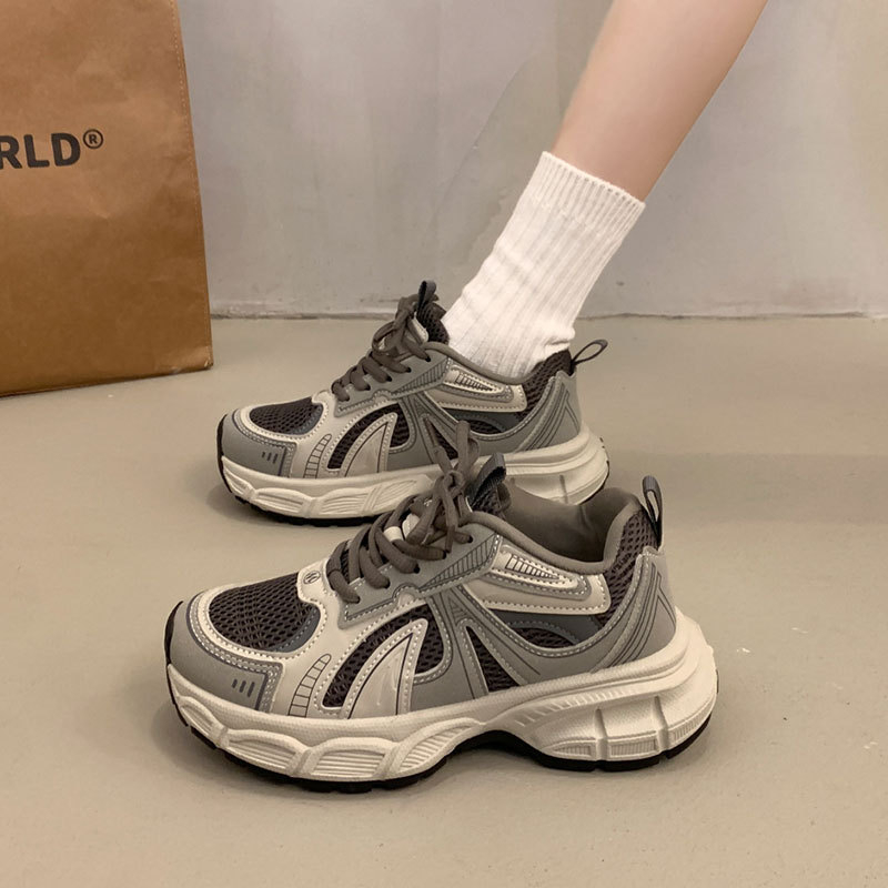 Ženske crvene tenisice u stilu dad shoes, prozračne, s debelim potplatom za povećanje visine, proljeće 2025