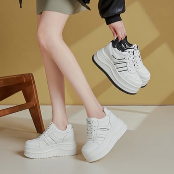 Ženske bijele tenisice s debelim potplatom, povećanje visine 9,5 cm, svestrane casual cipele