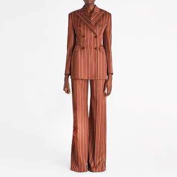 Costum dama cu dungi, model nou 2026, stil european elegant pentru podium, pantaloni drepti, croială slim, set din două piese