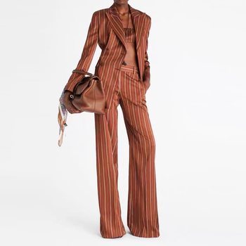 Costum dama cu dungi, model nou 2026, stil european elegant pentru podium, pantaloni drepti, croială slim, set din două piese