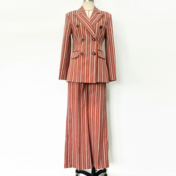 Costum dama cu dungi, model nou 2026, stil european elegant pentru podium, pantaloni drepti, croială slim, set din două piese