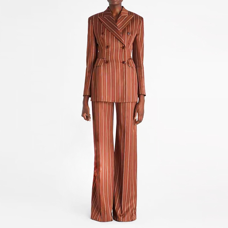 Costum dama cu dungi, model nou 2026, stil european elegant pentru podium, pantaloni drepti, croială slim, set din două piese