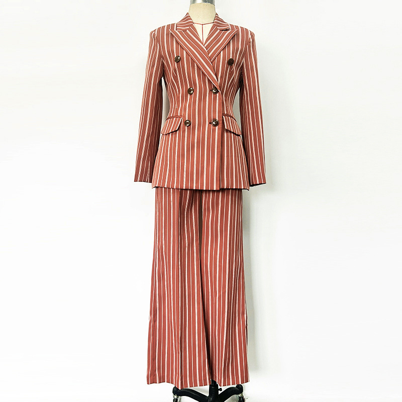 Costum dama cu dungi, model nou 2026, stil european elegant pentru podium, pantaloni drepti, croială slim, set din două piese