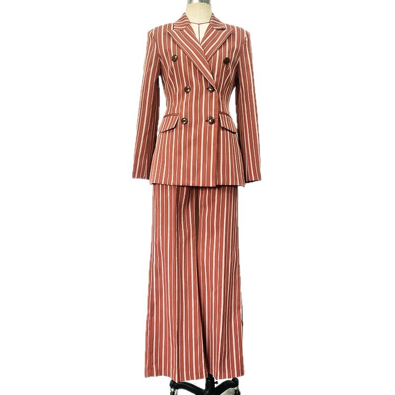 Costum dama cu dungi, model nou 2026, stil european elegant pentru podium, pantaloni drepti, croială slim, set din două piese
