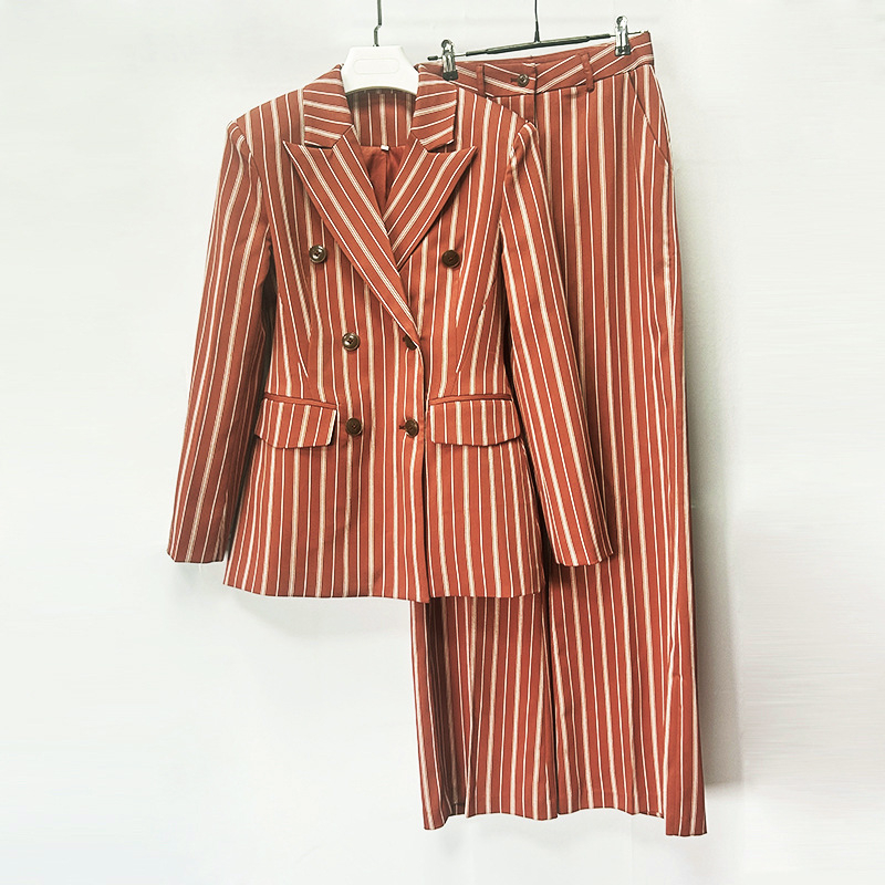 Costum dama cu dungi, model nou 2026, stil european elegant pentru podium, pantaloni drepti, croială slim, set din două piese