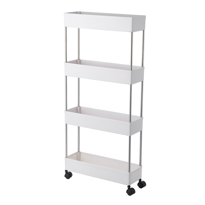 Bijeli mobilni stalak za pohranu s 4 razine, podni stalak za grickalice, dimenzije 40.5 × 13.1 × 87.5 cm