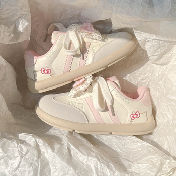 Adidași pentru femei cu funda, albi, talpă groasă, casual sport, primăvară–toamnă 2025