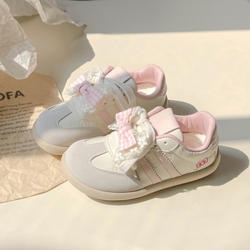 Adidași pentru femei cu funda, albi, talpă groasă, casual sport, primăvară–toamnă 2025