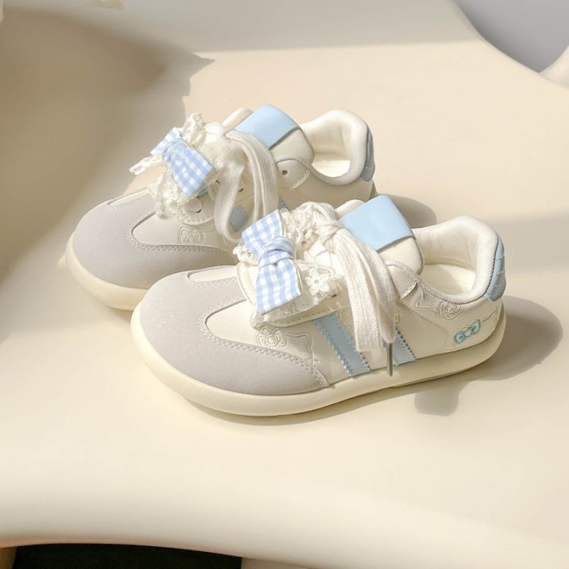 Adidași pentru femei cu funda, albi, talpă groasă, casual sport, primăvară–toamnă 2025