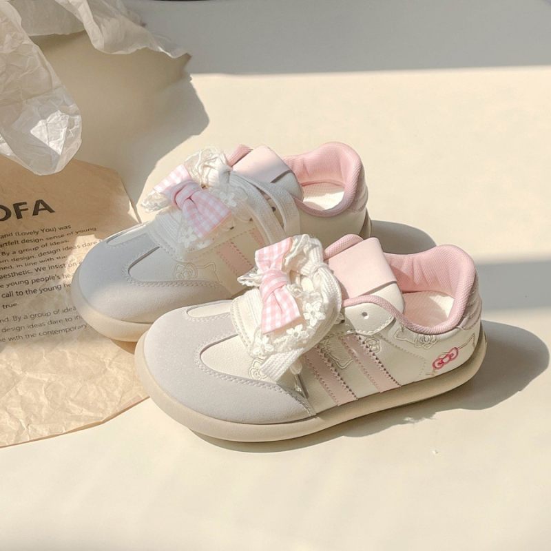 Adidași pentru femei cu funda, albi, talpă groasă, casual sport, primăvară–toamnă 2025