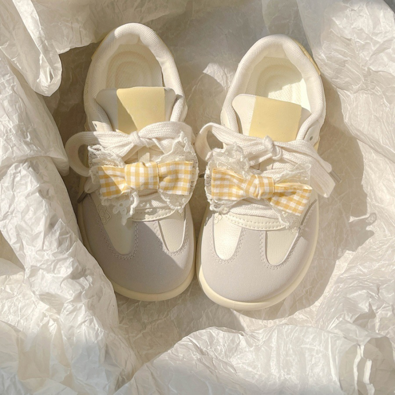 Adidași pentru femei cu funda, albi, talpă groasă, casual sport, primăvară–toamnă 2025