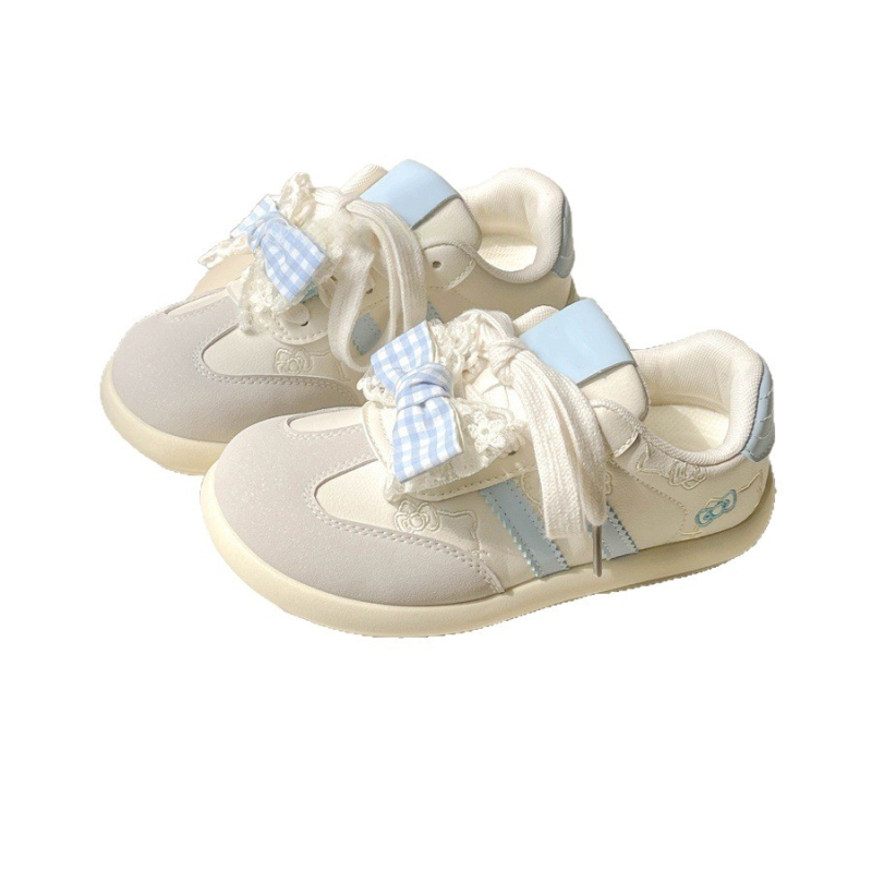 Adidași pentru femei cu funda, albi, talpă groasă, casual sport, primăvară–toamnă 2025