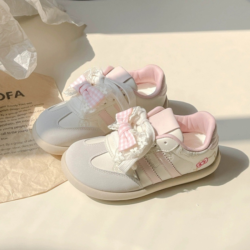 Adidași pentru femei cu funda, albi, talpă groasă, casual sport, primăvară–toamnă 2025