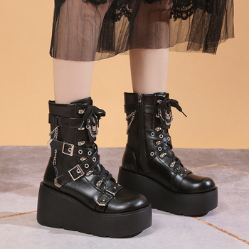 Ženske čizme s platformom za jesen, 9 cm povećanje visine, punk stil, casual Martin čizme, bijele