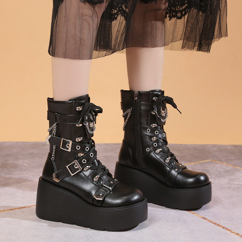 Ženske čizme s platformom za jesen, 9 cm povećanje visine, punk stil, casual Martin čizme, bijele