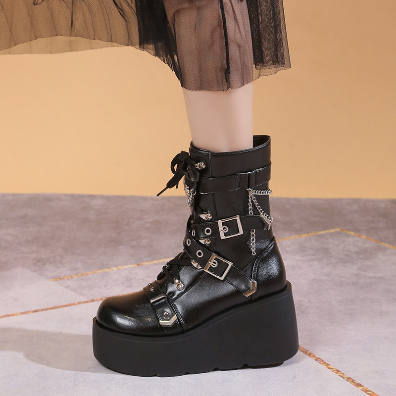 Ženske čizme s platformom za jesen, 9 cm povećanje visine, punk stil, casual Martin čizme, bijele