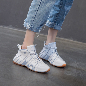 cc&vv Pantofi sport dama din piele cu talpă groasă – toamnă/iarnă 2020, stil coreean, bloc de culori, mid-top, vârf rotund, talpă din cauciuc, căptușeală din piele