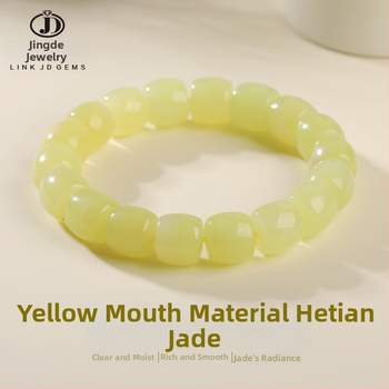 Brățară handmade din jade Hetian galben natural, design geometric vintage pentru femei