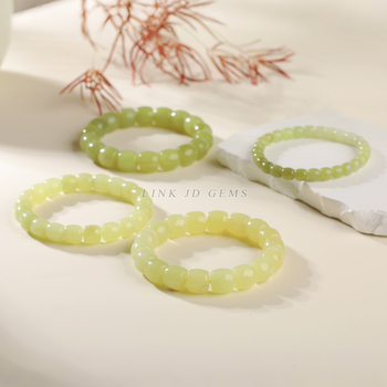 Brățară handmade din jade Hetian galben natural, design geometric vintage pentru femei