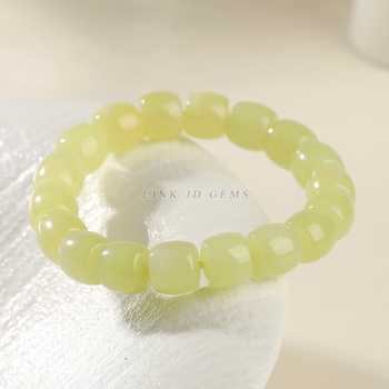 Brățară handmade din jade Hetian galben natural, design geometric vintage pentru femei