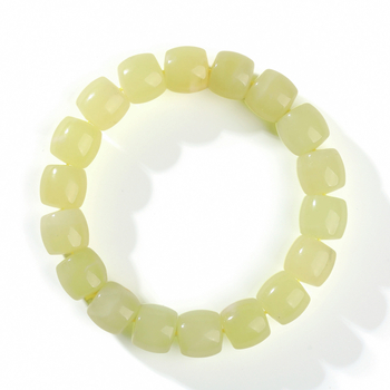 Brățară handmade din jade Hetian galben natural, design geometric vintage pentru femei