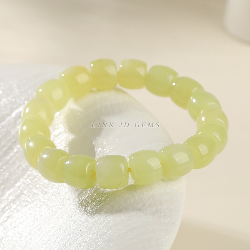 Brățară handmade din jade Hetian galben natural, design geometric vintage pentru femei