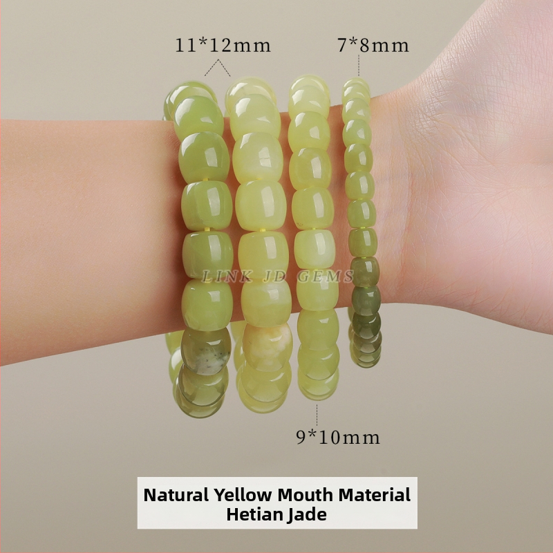 Brățară handmade din jade Hetian galben natural, design geometric vintage pentru femei