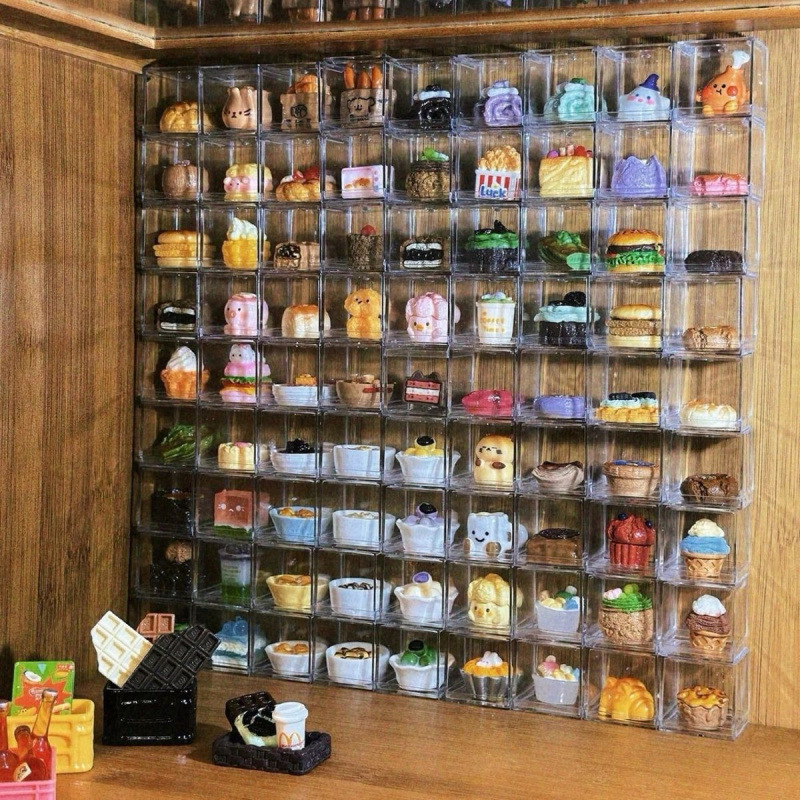 Prozirna akrilna vitrina za blind box kutije i figurice, prašinu otporan stalak za prikaz, slatka kutija za pohranu